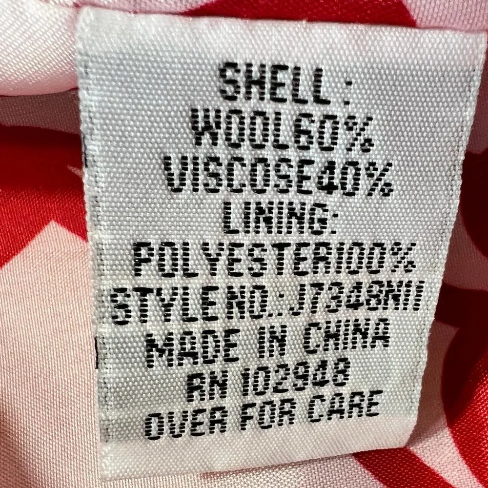 Gorgeous Tulle Bright Red Wool Blend Coat with Red & White Print Lining … - Picture 6 of 9
